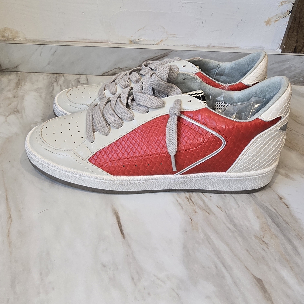 ShuShop White and Red Women's Low-Top Sneakers